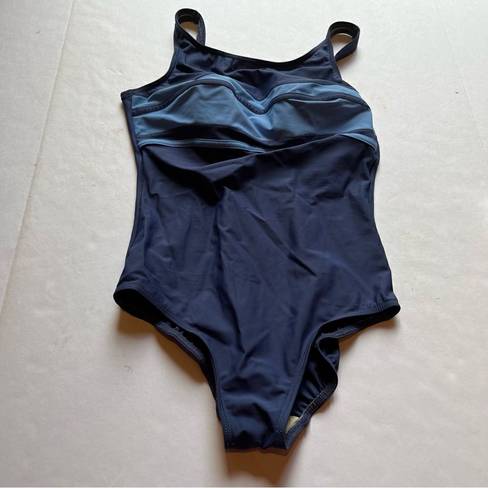 Lands' End Women's One Piece Tank Swim Suit Blue/Light Blue Size 10